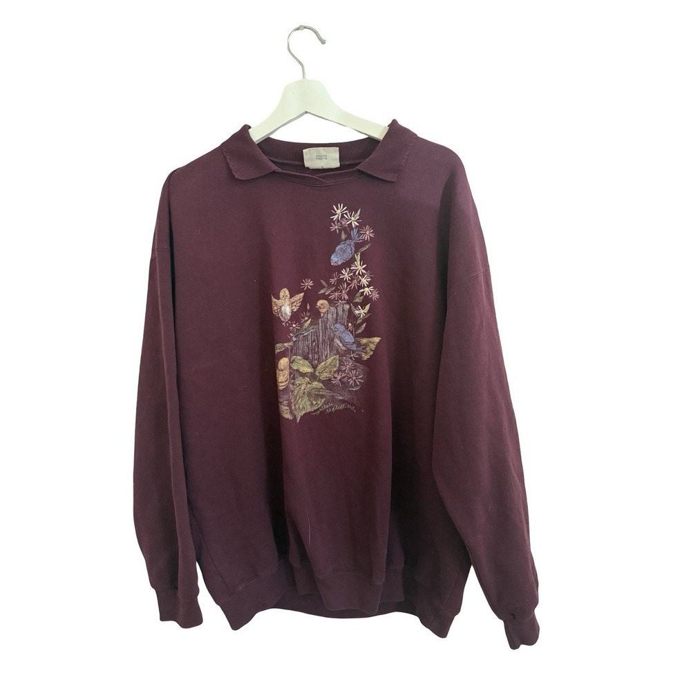 VTG Northern Reflections Womens plum Purple  Collared Sweatshirt Birds‎ L